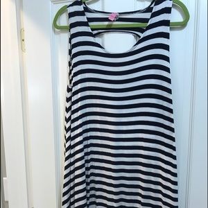 Navy and white stripes dress with open back